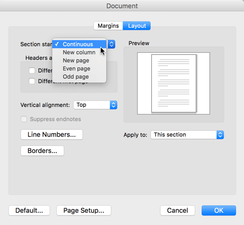 delete a section break in word for mac